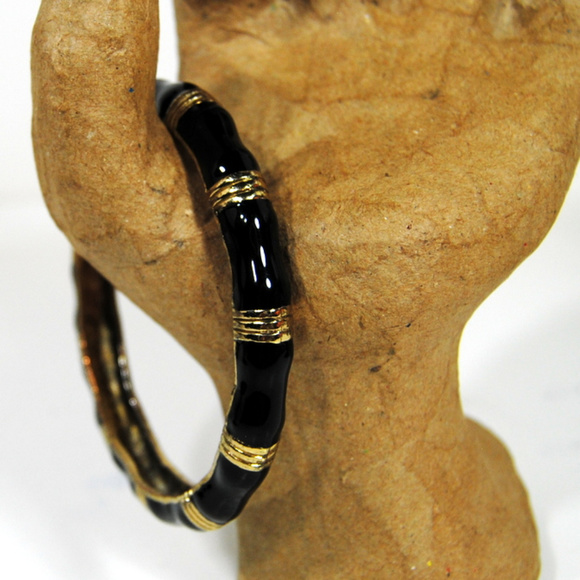 Vintage Goldtone Metal with Black Overlay Bracelet - Picture 2 of 4